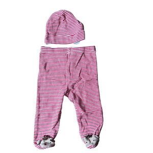 Gerber Cotton 2-piece Reindeer Striped Footed Pants & Hat 3-6 Months Red White